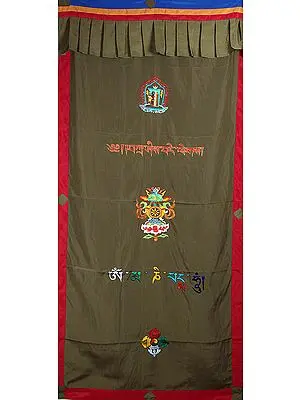 Buddhist Altar Curtain with Embroidered Ashtamangala