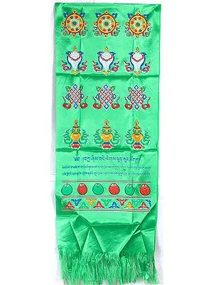 Khata (Ceremonial Scarf) with Auspicious Symbols and Syllable Mantras