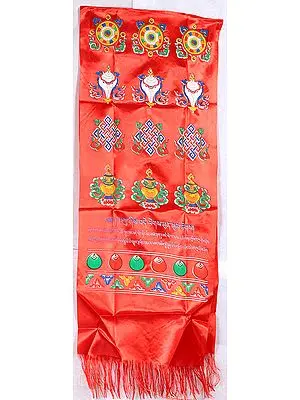 Khata (Ceremonial Scarf) with Auspicious Symbols and Syllable Mantras