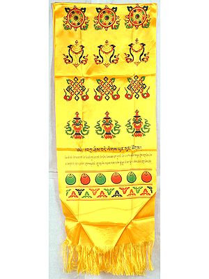 Khata (Ceremonial Scarf) with Auspicious Symbols and Syllable Mantras