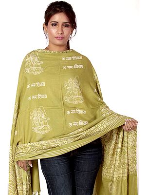Moss-Green Prayer Shawl with Printed Om Namah Shivai Mantra