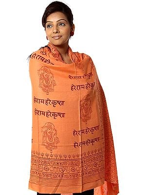 Hare Rama Hare Krishna Prayer Shawl with Printed Ganesha