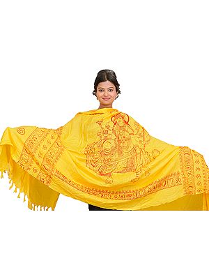 Cyber-Yellow Printed Durga Ma Prayer Shawl