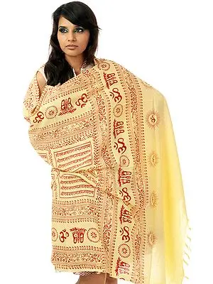 Powder-Yellow Prayer Shawl with Printed Sri Ram Jai Ram Jai Jai Ram Mantra