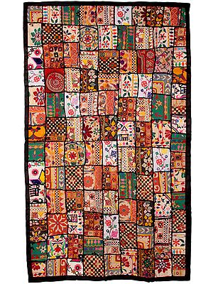 Patchwork Embroidered Gujarati Wall Hanging with Mirrors