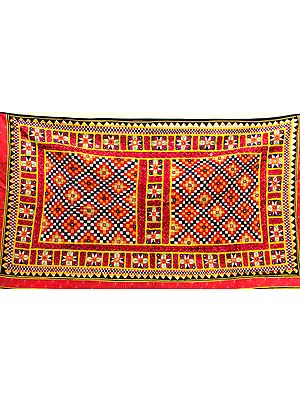 Antiquated Hand-Embroidered Wall Hanging from Kutch with Mirrors