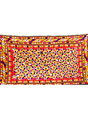 Multi-Color Antiquated Hand-Embroidered Wall Hanging from Kutch with Mirrors