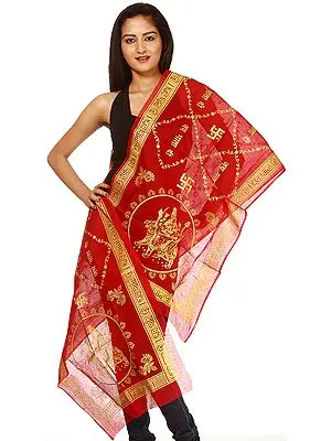 Ribbon-Red Jai Mata Di Prayer Scarf