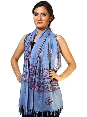 Blue Prayer Scarf with Om Namah Shivai Mantra