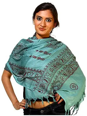 Green Nataraja Prayer Scarf with Om Namah Shivai Mantra