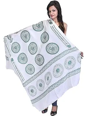 Marshmallow Prayer Shawl with Printed OM(AUM) and Gayatri Mantra