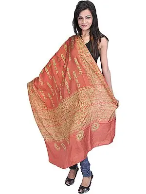 Mecca Orange Prayer Shawl with Printed Om Namah Shivai Mantra