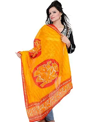 Saffron Prayer Shawl with Printed Om Shri Ganeshai Namah Mantra