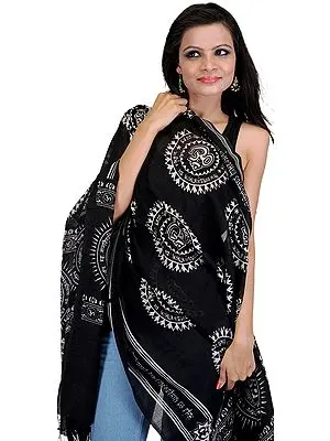 Black Prayer Shawl with Printed Om Gayatri Mantra