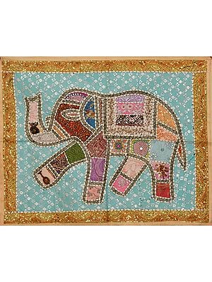 Patchwork Elephant Gujarati Wall Hanging with Embroidered Beads and Sequins