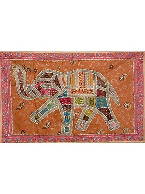 Large Size Patchwork Elephant Wall Hanging from Gujarat with Embroidered Beads and Sequins
