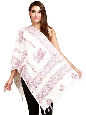 Pristine-White Om Namah Shivai Prayer Scarf