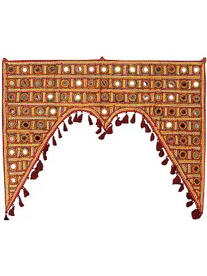 Maroon Embroidered Toran for the Doorstep from Kutch with Large Mirrors