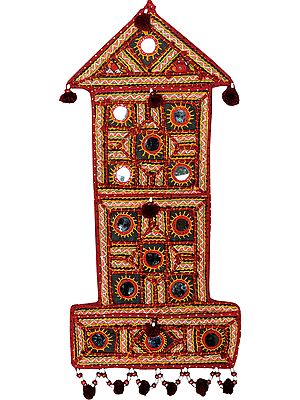 Tibetan-Red Wall-Hanging with Large Mirrors