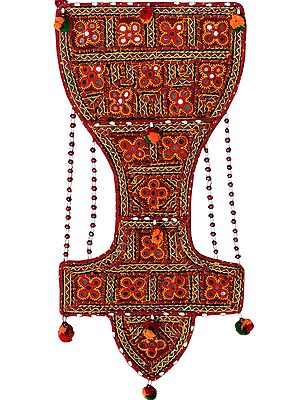 Biking-Red Wall-Hanging with Embroidered Mirrors and Beads