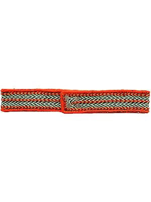 Green and Orange Embroidered Waist Belt from Haridwar