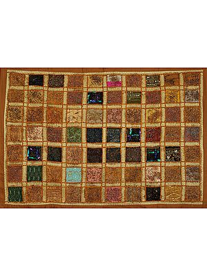 Almond-Brown Wall Hanging from Kutch with Dense Beads-Embroidery All-Over