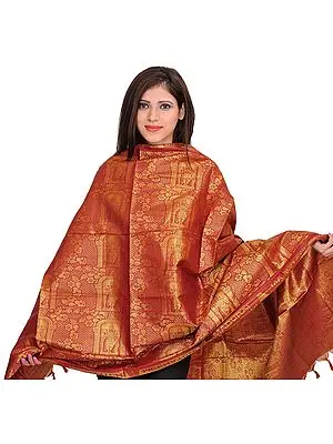 Deep-Claret (MADURAI MEENATCHI) Brocaded Shawl from Tamil Nadu