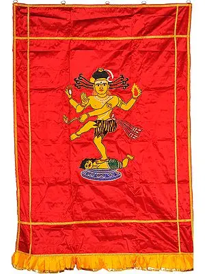Mars-Red Auspicious Temple Curtain with Embroidered Nataraja Applique