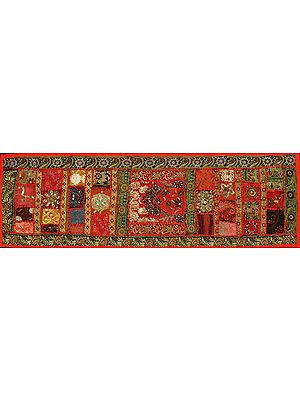 Red and Golden Wall Hanging from Kutch with Embroidered Beads