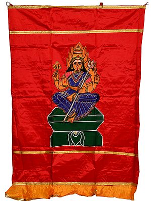 Scarlet-Red Goddess Angalamman Auspicious Temple Curtain