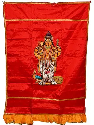 Red Karttikeya (Murugan) Auspicious Temple Curtain