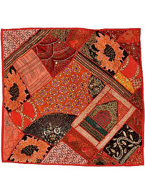 Rococco-Red Wall Hanging from Kutch with Embroidered Beads