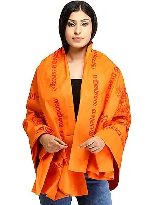 Autumn-Sunset Lord Ayyappan South Indian Prayer Shawl from Tamil Nadu with Printed Mantra