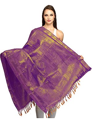 Goddess Durga Brocaded Prayer Shawl from Tamil Nadu