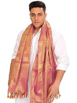 Lord Hanuman Brocaded Men's Prayer Shawl from Tamil Nadu