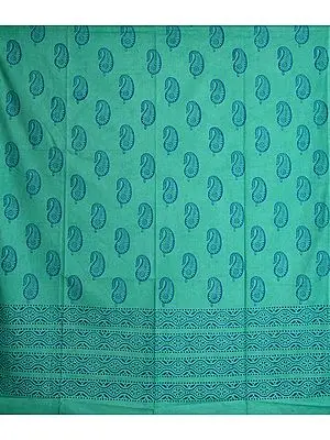 Cascade-Green Curtain with Printed Paisleys