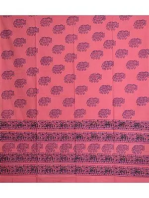 Geranium-Pink Elephants Printed Curtain