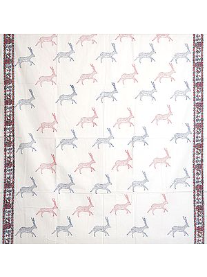 Bright-White Curtain with Printed Deers