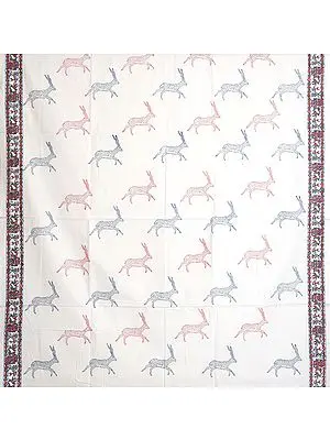 Bright-White Curtain with Printed Deers