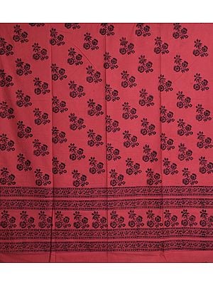 Sunkist-Coral Curtain with Printed Flowers All-Over