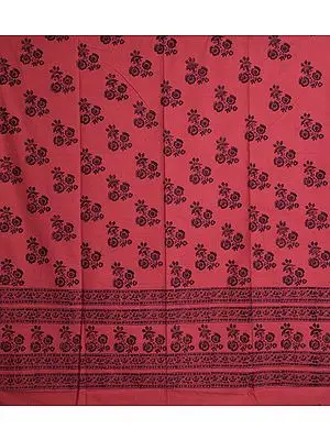 Sunkist-Coral Curtain with Printed Flowers All-Over