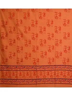 Cadmium-Orange Curtain with Warli Folk-Print