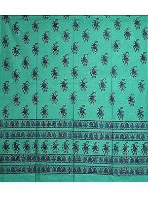 Turquoise-Green Curtain with Printed Floral Motifs