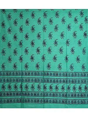 Turquoise-Green Curtain with Printed Floral Motifs