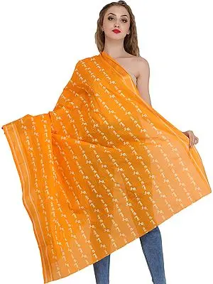 Blazing-Orange Jai Shri Krishna Prayer Shawl