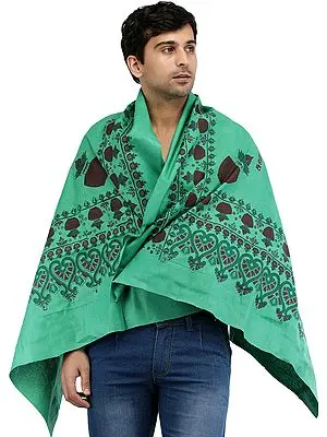 Deep-Mint Lord Ayyappan South Indian Prayer Shawl from Tamil Nadu