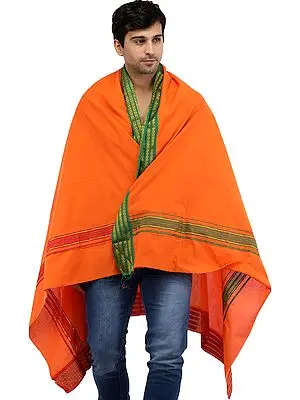 Mandarin-Orange Angavastram with Zari-Woven Border
