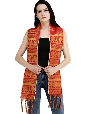 High-Risk Red Om Namo Narayanaya Brocaded Prayer Scarf