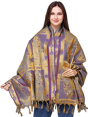 Zari-Woven Goddess Lakshmi and Lord Kuber Prayer Shawl