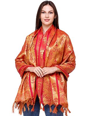 Formula-One Brocaded Goddess Lakshmi and Lord Vishnu Prayer Shawl